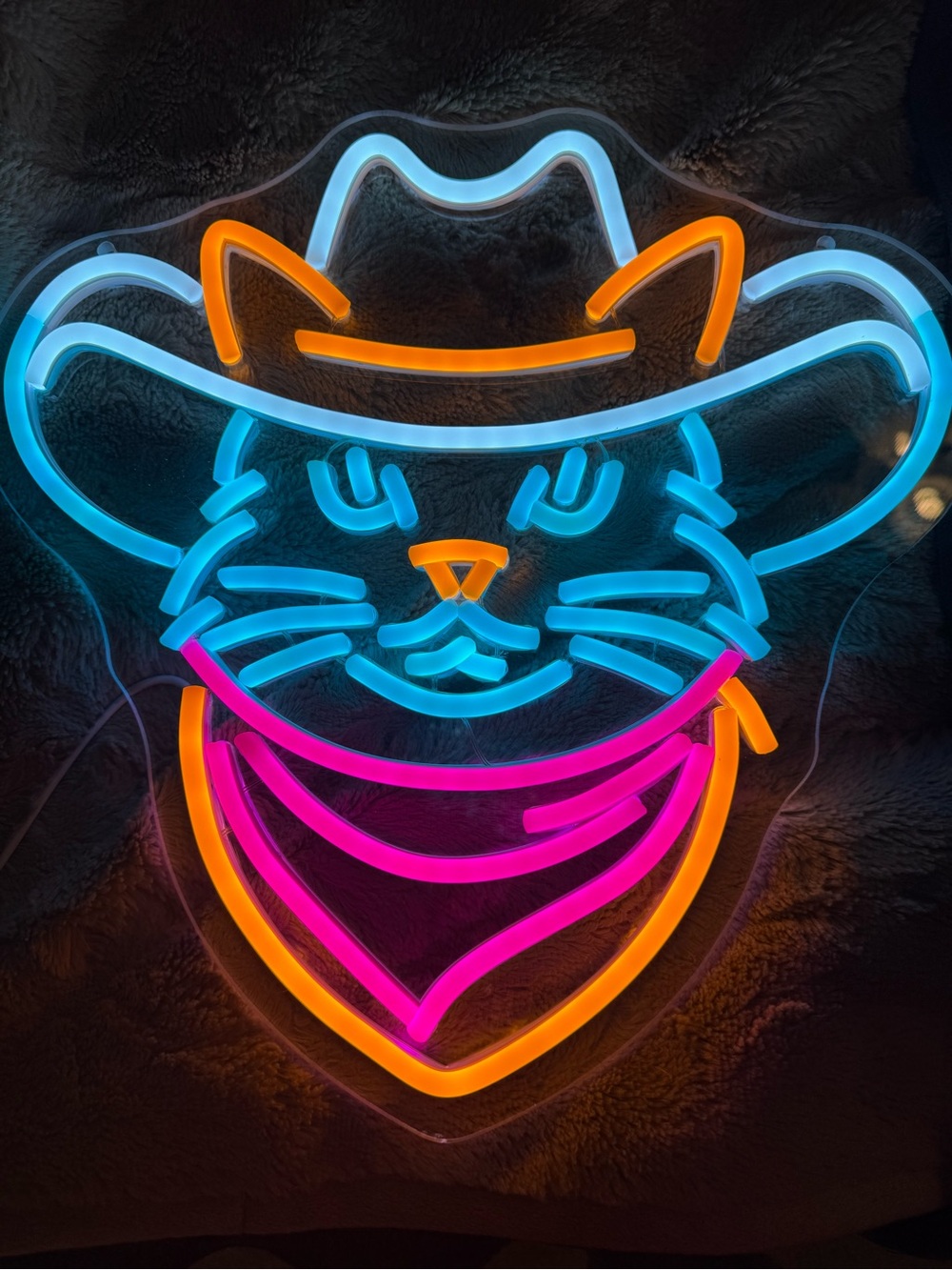 Neon Cat Cowboy Wall Sign - Multicolor LED Pet Decor